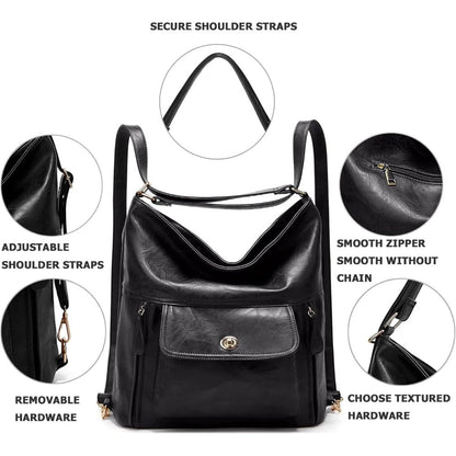 Zentora Vintage Genuine Leather Backpack Purse for Women, Convertible Daypack with Ample Space, Travel Backpack Loved by Her (Black)