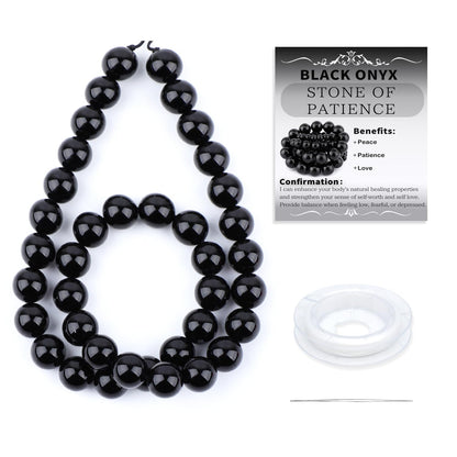 CMBYN Natural Stone Beads Round Genuine Real Stone Beading Strand Loose Gemstones DIY Smooth Bead for Bracelet Necklace Earrings Jewelry Making (Black Onyx, 10mm 36 Pieces)