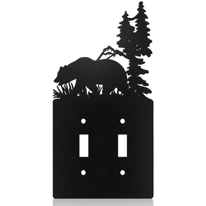 Lothee Metal Bear Switch Cover Moose Tree Mountain Elk Black Light Plate Forest Outlet Cover Toggle Switch Wall Plate Cover for Home Bedroom(Duplex Toggle)