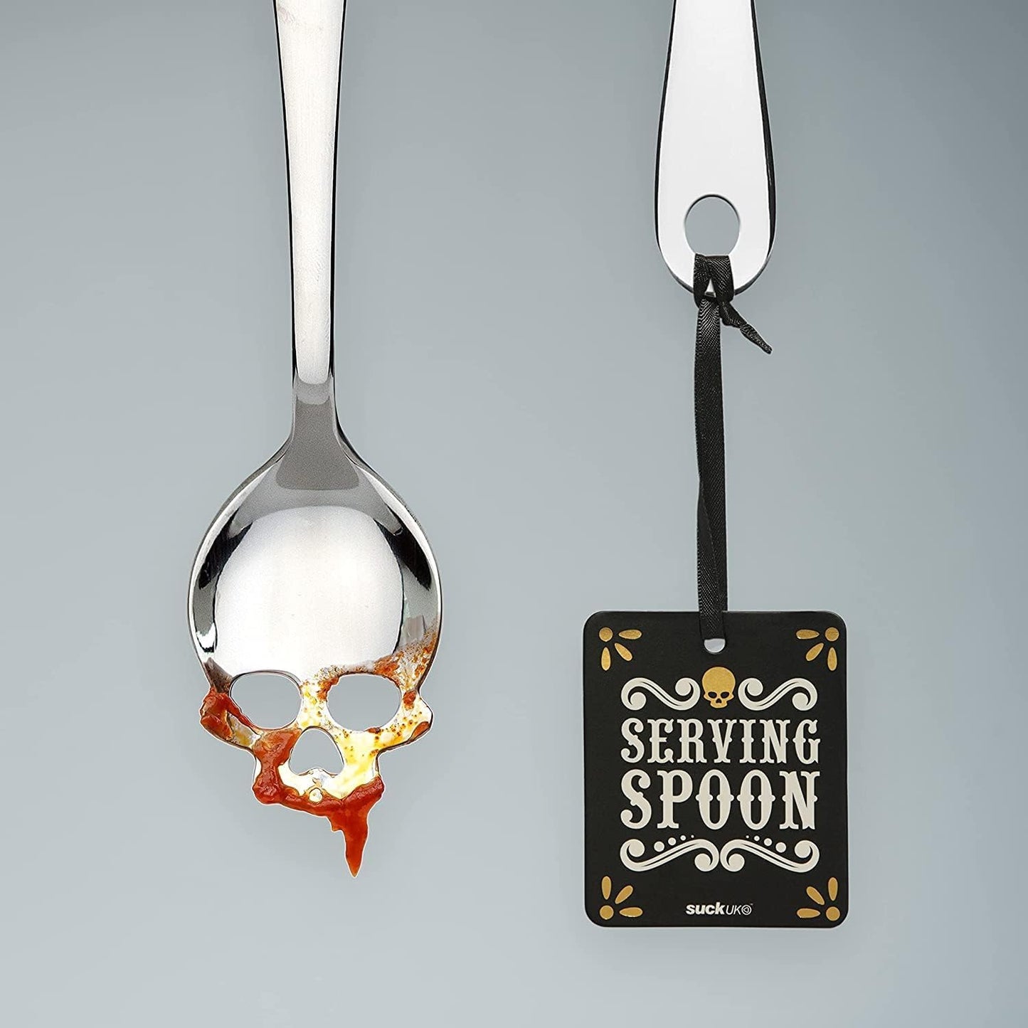 Suck UK Skull Serving Spoon - Gothic Kitchenware - Horror Kitchen Accessories - Goth Halloween Home Decor - Pasta Serving Spoon - Slotted Spoon For Cooking & Straining - Salad Servers - Gothic Gifts