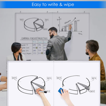 White Board Dry Erase 60 x 36，maxtek Large Magnetic Whiteboard 5' X 3' Dry Erase Board Foldable with Long Marker Tray for Wall-Mounted Aluminum Memo Board Supplies for Class Office & Home