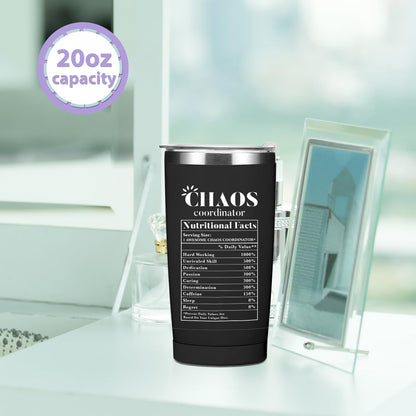 Chaos Coordinator Tumbler Thank You Gifts Water Bottle Boss Gifts Double Wall Travel Coffee Mug Stainless Steel Vacuum Insulated Thermal Cup for Men Secretary Supervisor Leader Mentor Boss Day