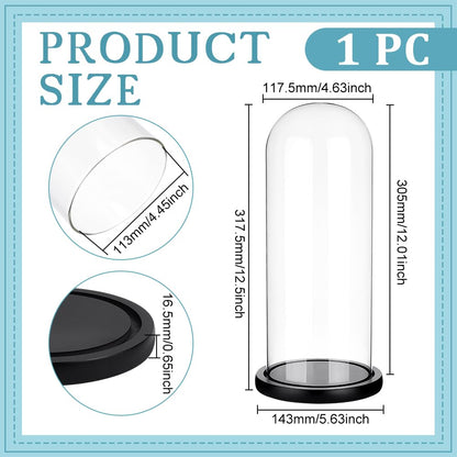 BENECREAT 4.6x12inch Eternal Transparent Flower Glass Cover, Glass Display Dome Cloche Jar with Black Solid Wood Base for DIY Flower Craft