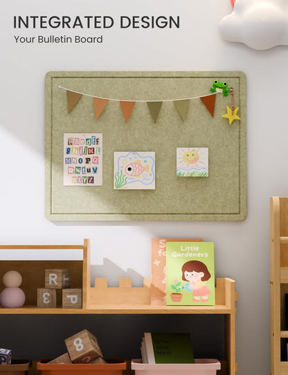 Fluxynara Bulletin Board, 23.6" x 17.5" Cork Board Alternative with 12 Safe Removable Adhesive Tabs, Foldable Felt Pin Board for Home Office, Classroom, Bedroom,Entryway for Walls—Olive Green