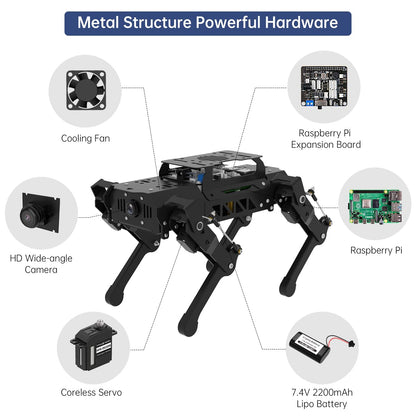 PuppyPi ROS2 Robot Dog with ChatGPT Large AI Models AI Embodied Intelligence Robotic Dog Vision Scene Voice Command Understanding Bionic Quadruped ROS Education Robot, Standard & RaspberryPi5 8GB