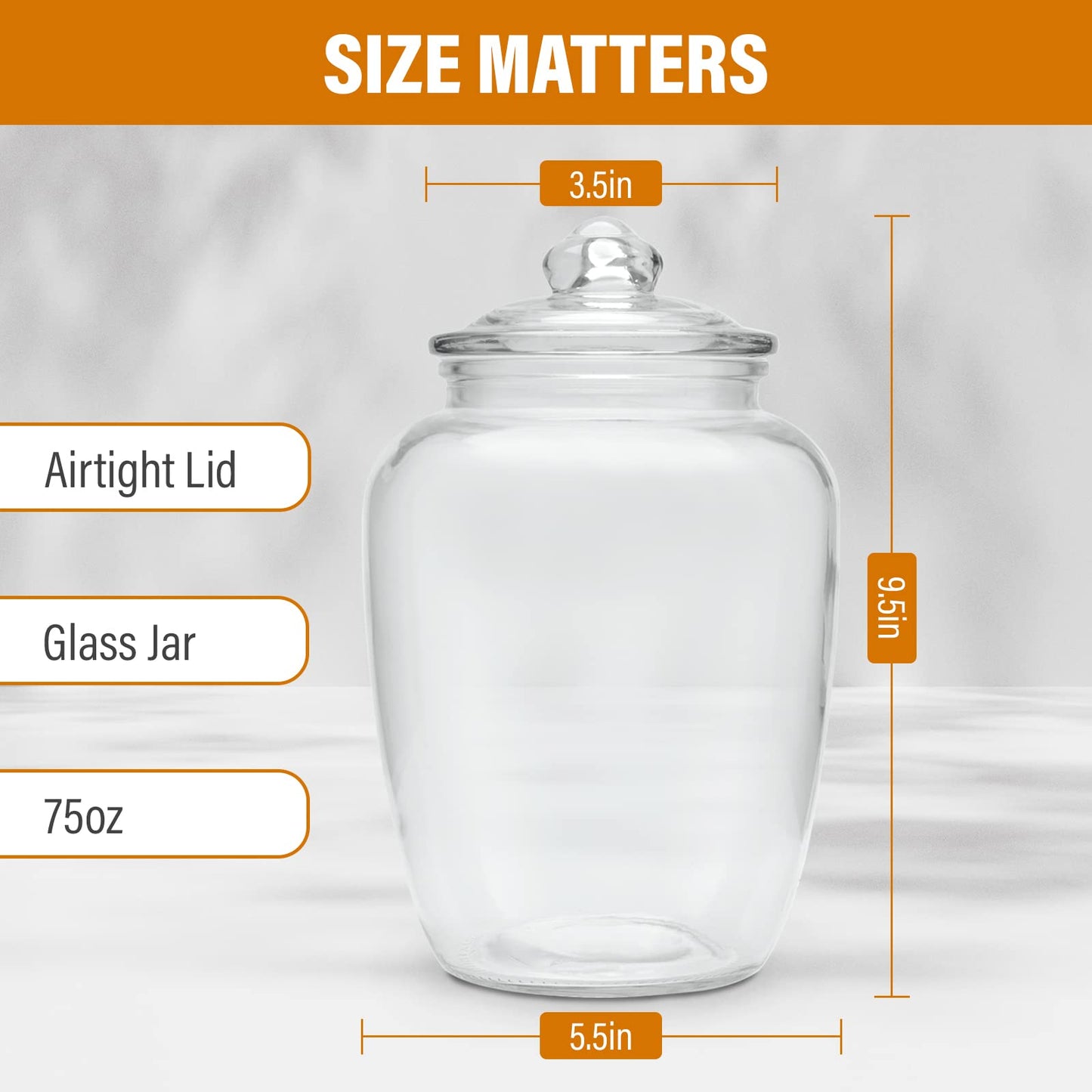 Marbelous Glass Jars with Airtight Lid - Set of 2 Large Apothecary Jar - 2 pc Glass Jar Set – Canisters Sets for the Kitchen for Cookies, Flour, Sugar, Rice - Holds 75oz 9.5 x 5.5-inch