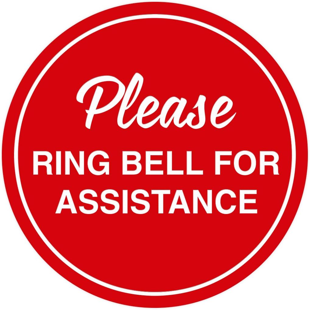 Signs ByLITA Circle Please Ring Bell For Assistance Wall or Door Sign | Easy Installation | Front Desk Reception Sign (Red) - X-large (5 Pack)