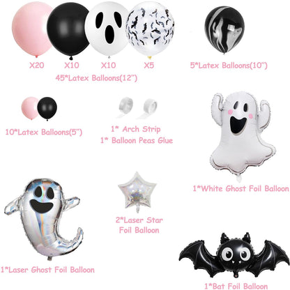 92 Pcs Little Boo Party kit Little Boo Banner Cake Topper Boo Skeleton Bat Mylar Balloons for Pink Black Girl Halloween Baby Shower the Spooky One Halloween 1st Birthday Party Decorations