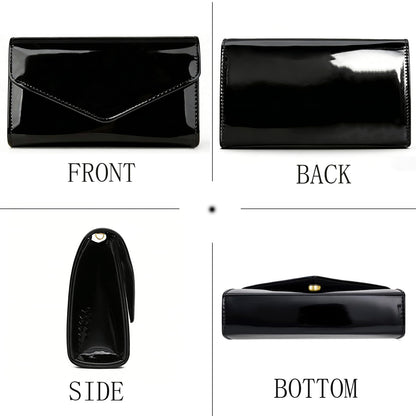 YAPAIOU Leather Envelope Evening Bag for Women Patent PU Clutch Purse for Formal Wedding Party Cocktail Prom Black
