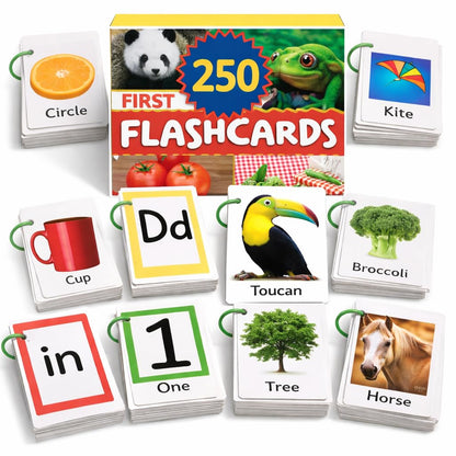 250 Flash Cards for Toddlers 1-3 with Rings, Toddler Flashcards with ABC Flash Cards Included, Improve Talking Flash Cards, Toddler Flash Cards 1-2