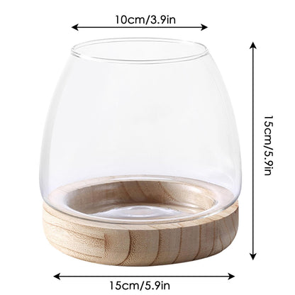 Hydroponic Plant Vase - durablee Transparent Glass Fish Bowl with Wooden Stand, Wide Mouth Terrarium Vase | Comfortable Hydroponic Plant Terrarium, Clear Hydroponic Planter for Home Decoration
