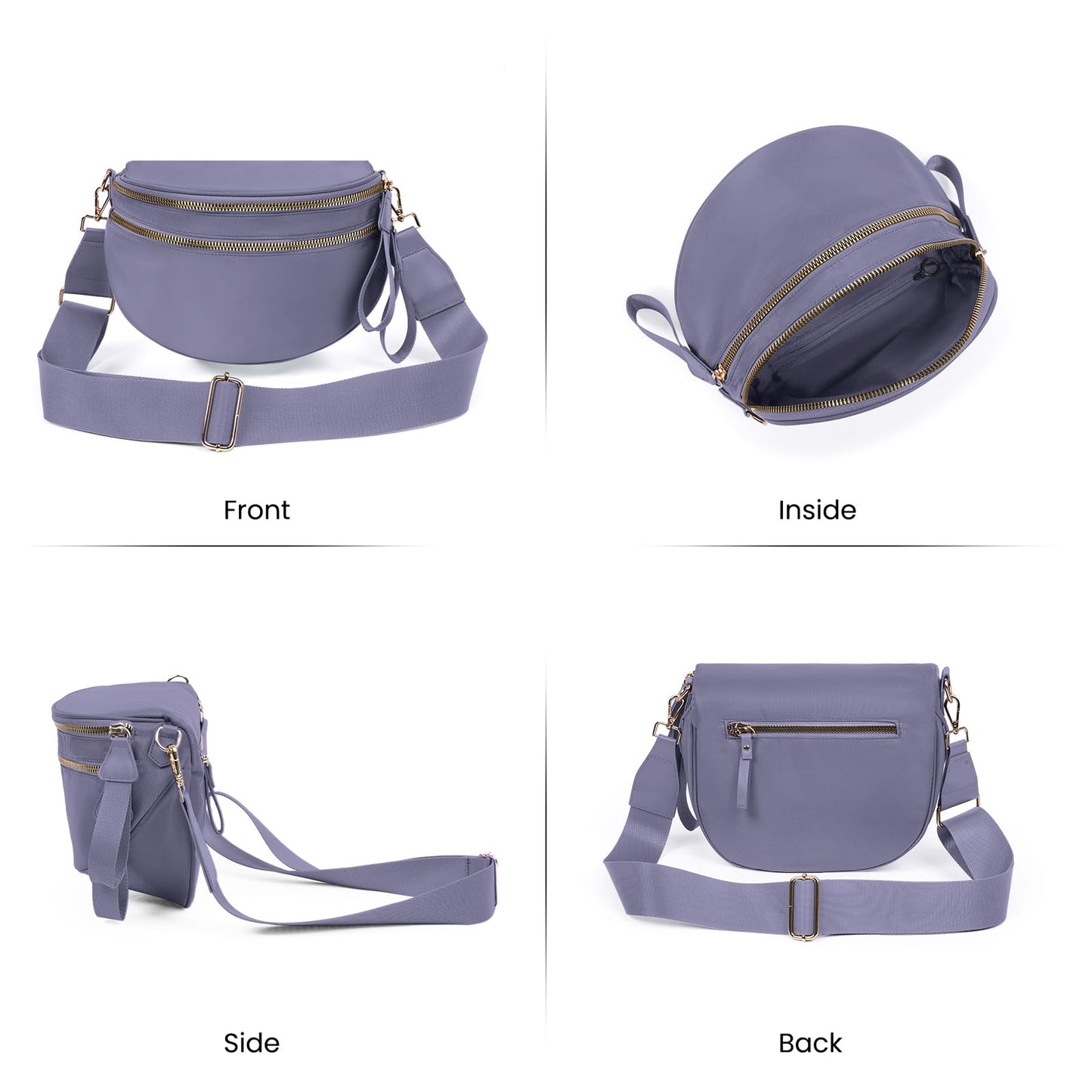 Nylon Crossbody Bags Bum Bag for Women Large Sling Bag Purse with Adjustable Strap（Black）