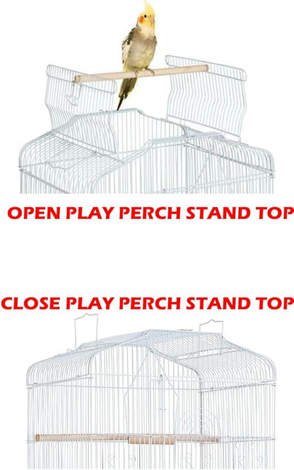 Large Open/Close Top Bird Cage Side Breeding Nest Box Doors Easy Clean Pull Out Tray Clear Feeder Cups for Canary Parakeet Cockatiel Lovebird Finches with Removable Rolling Stand