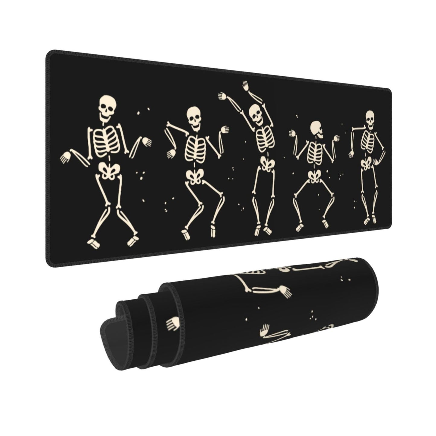 Dancing Skeleton Large Gaming Mouse Pad, Black Halloween Themed Extended Desk Mat with Non-Slip Base for Office & Home Decor 31.5 X 11.8 Inch
