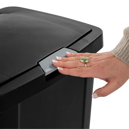 Sterilite 13 Gallon TouchTop Narrow Plastic Wastebasket with Secure Titanium Latch for Kitchen, Bathroom, and Office Use, Black (16 Pack)