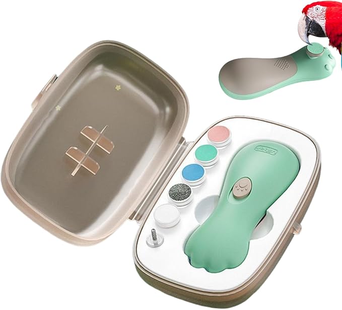 Pet Nail Grinder for Birds - Electric Claw Sharpener | Quiet Bird Nail Trimmer & Beak Grinder | Multi-Functional Portable Sharpener with 6 Replacement Heads, for Parakeets Conure Lovebirds