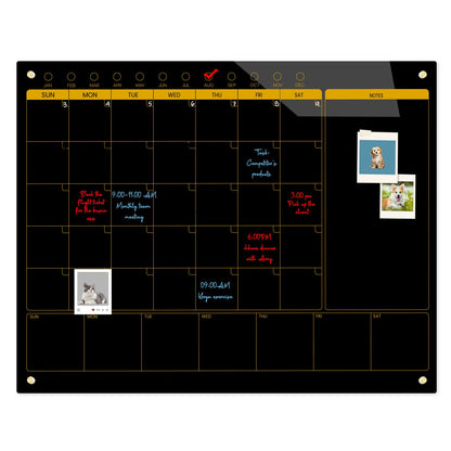 Magnetic Glass Blackboard Calendar 48"x36" Monthly Glass Dry Erase Board for Wall Planner GlassBlack Board Calender Wall Mounted for Office School Home(Black)
