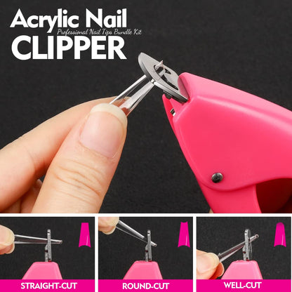 Teenitor Clear Coffin Nail Tips Set, Long Acrylic Nail Kit Full Cover Clear Press On Nails, 600 Pcs Fake Nails with Glue, Acrylic Nail Clipper Files and Buffer Polisher