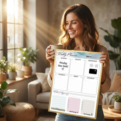 Lulu Office Magnetic Dry Erase Board 12x16 with Handle, Double Sided Portable Gold Whiteboard for Home, Office, School & Kitchen, Includes Weekly & Monthly Magnetic Planner Sheets