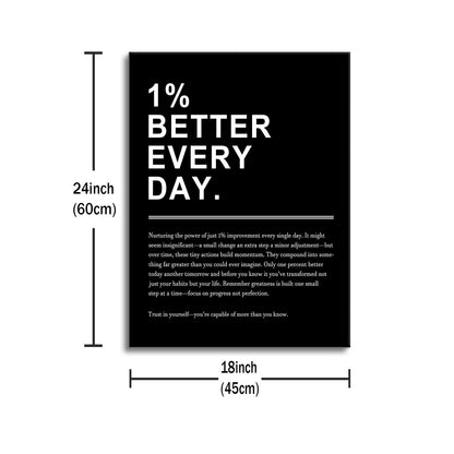 Motivational Canvas Wall Art 1% Better Every Day Office Poster Pictures Growth Mindset Self Inspirational Success Quote Decoration Prints for Classroom Home Artwork Stretched and Framed [18''Wx24''H]