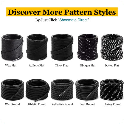 Shoemate Solid Color Round Shoe Laces for Sneakers, Boots and Athletic Shoes, Shoe Strings, Black, 48"(122cm) 4-Hei ROD-122-4