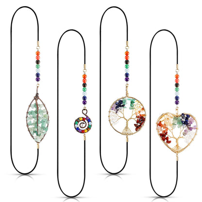Sabary 4 Pieces Crystal Bookmarks for Book Lovers Tree Elastic Bookmark for Women Handmade Antique Beading 7 Chakra Crystals Tree Shape for Office Teacher Student Reading Birthday Gifts
