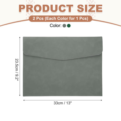 PATIKIL 2Pcs PU Leather File Folders, 13x9 A4 Document Holder Waterproof Envelope Folder with Snap Closure, Portable Portfolio Organizer Case for Paper Receipt, Gray/Green