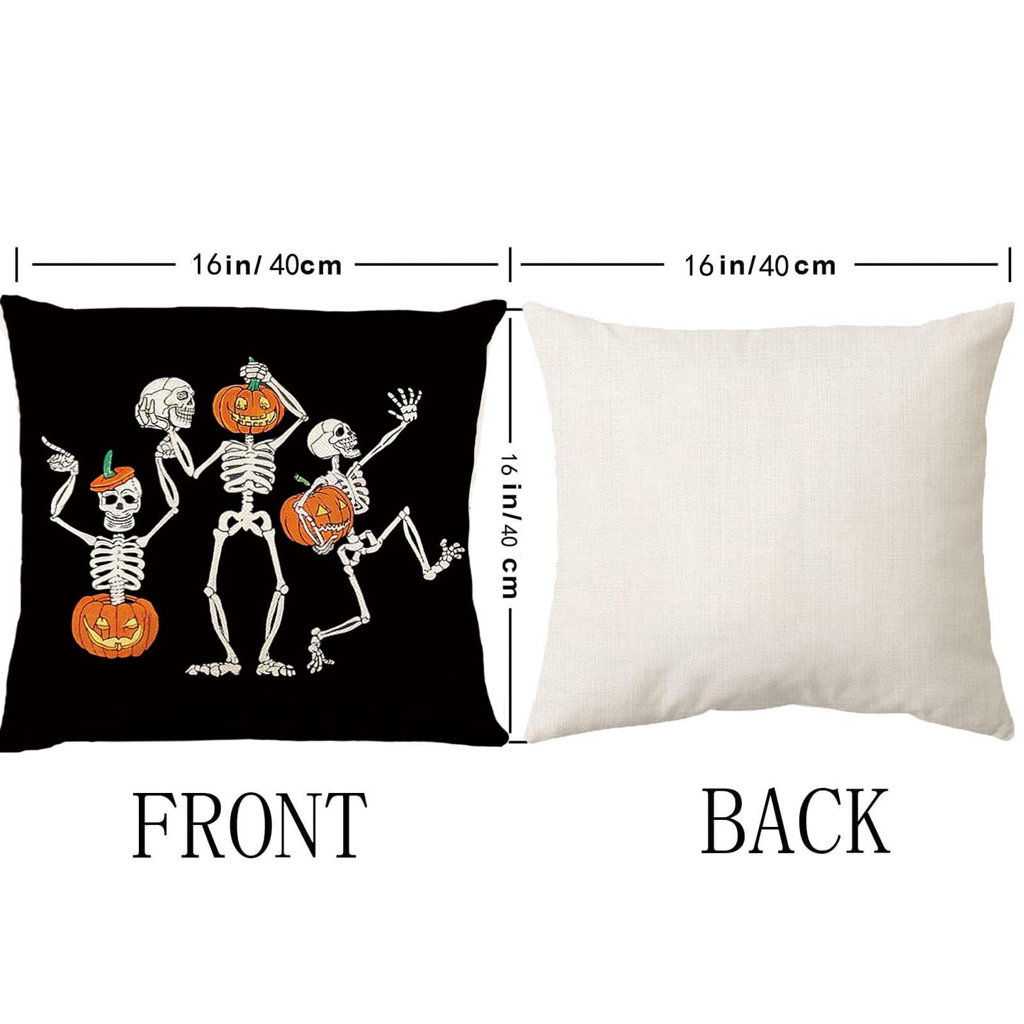 Halloween Pillow Covers 16 x 16 Inch Set of 2 Skeleton Skull Pumpkin Couch Throw Pillow Covers Decorative Pillow Case Cushion Case for Chair Sofa Bedroom Living Room Halloween Home Decor Black