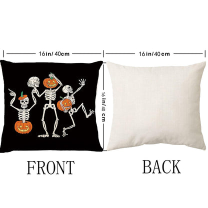 Halloween Pillow Covers 16 x 16 Inch Set of 2 Skeleton Skull Pumpkin Couch Throw Pillow Covers Decorative Pillow Case Cushion Case for Chair Sofa Bedroom Living Room Halloween Home Decor Black