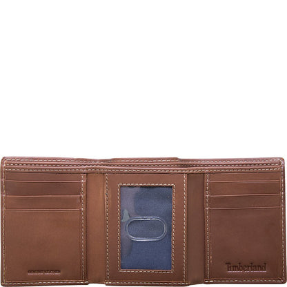Timberland Men's Leather Trifold Wallet With Id Window, Black (Hunter), One Size