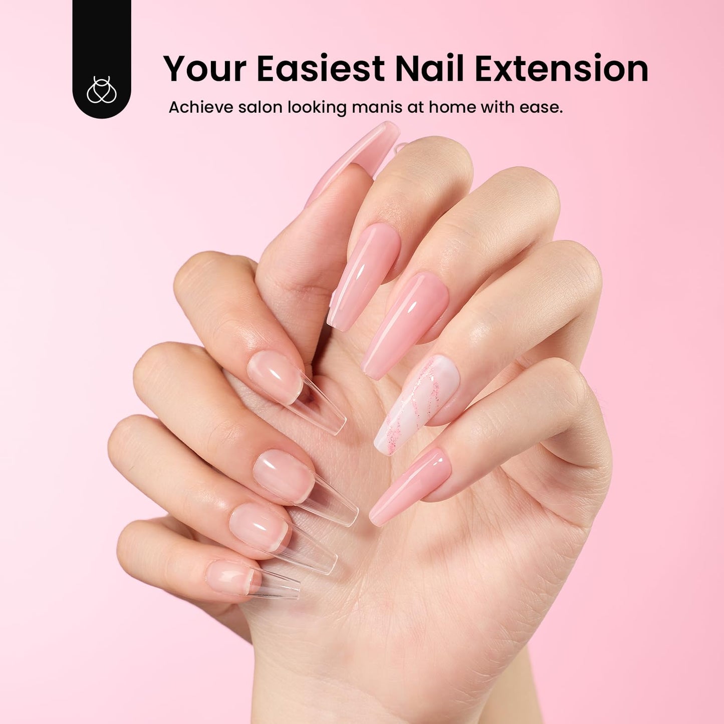 Beetles Gel Nail Extension Kit Almond Shape, Easy 9 in 1 Glue Uv Led Set Etch X Nail Tips Short Almond Half Matte Tips, Gift for Women & Girls, 504 pcs