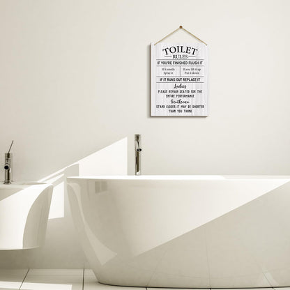 Toilet Wooden Sign, Housewarming Gift For Women Men Coworker Friend, Funny Toilet Rules Sign Back Of Toilet Decor Bathroom Decor Wall Art Decorations For Home Wall Sign Hanging Sign -08