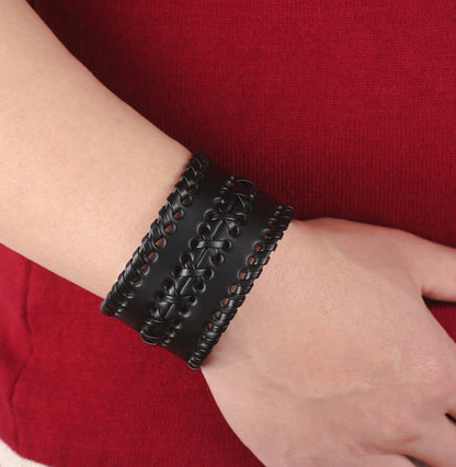 Hamoery Men Leather Bracelet Punk Braided Rope Alloy Bracelet Bangle Wristband