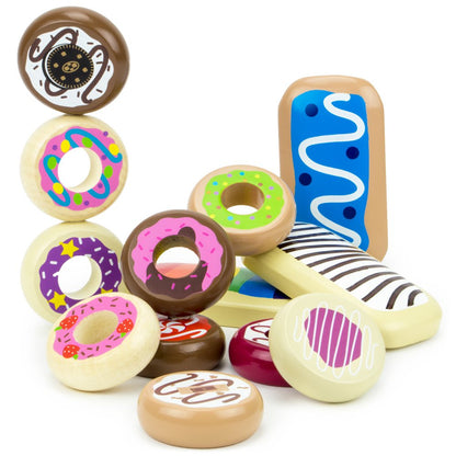 Baker's Dozen Wooden Donuts, 13 Assorted Colorful Wood Eats! Pastries by Imagination Generation