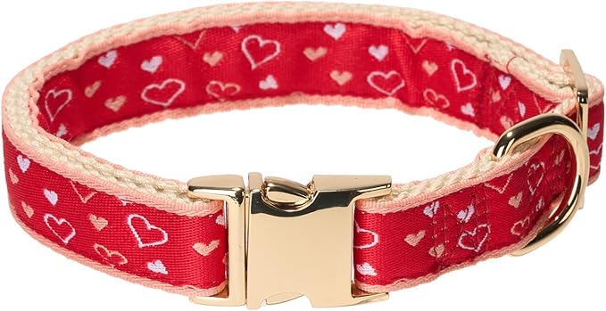 Woven Dog Collar with Metal Buckle Adjustable Jacquard Retro Dog Collars for Small Medium Large Dogs(Red Heart,S)