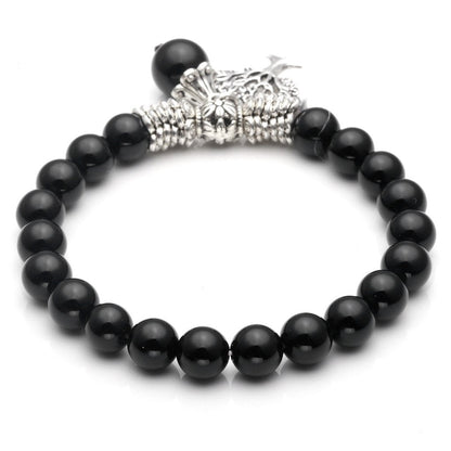 Jovivi 8MM Natural Black Agate Onyx Gemstone Healing Point Tree Life Lucky Charm Stretch Bracelet