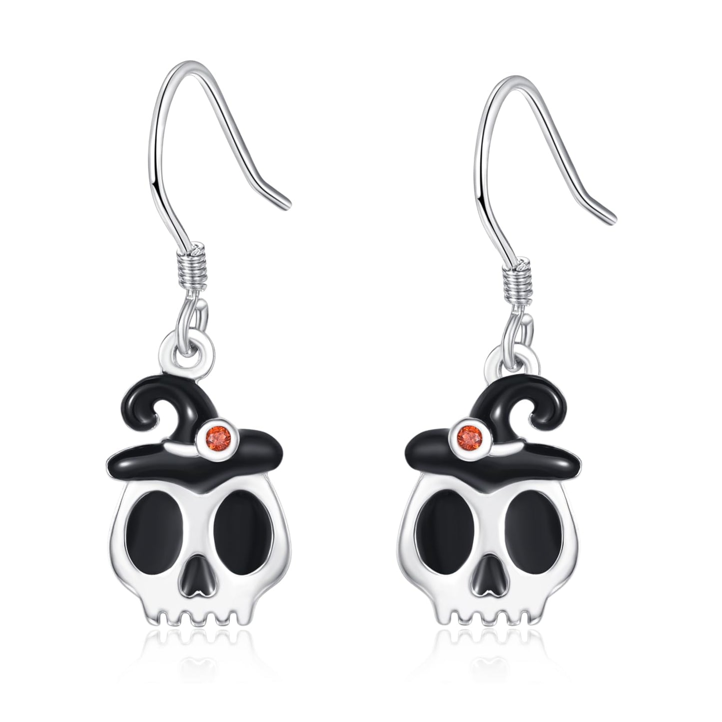 KINGWHYTE Skull Earrings 925 Sterling Silver Gothic Spooky Halloween Earrings Dangle Skull Earrings with Hat Halloween Jewelry Gifts for Women