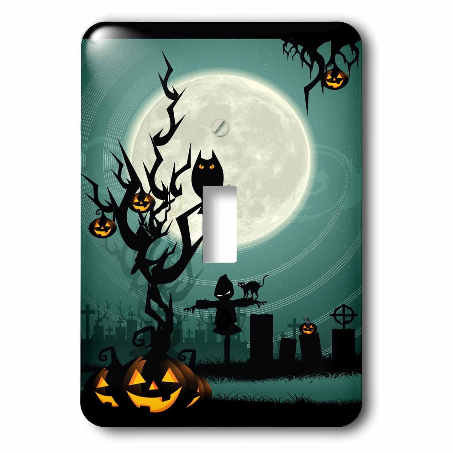 3dRose lsp_153147_1 a Scary Halloween Scene with a Pumpkin, Haunted Tree Under a Big White Moon Light Switch Cover