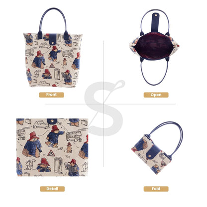 Signare Tapestry Foldable Tote Bag Reusable Shopping Bag Grocery Bag In Paddington Bear Design (FDAW-PADD)