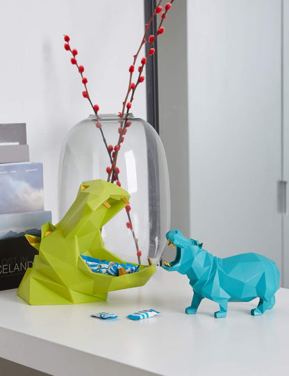 HAUCOZE Hippo Candy Dish Cookie Jar Storage Statue Modern Home Decor Sculpture Table Centerpiece Gift for Living Room Blue 9.1 Inch