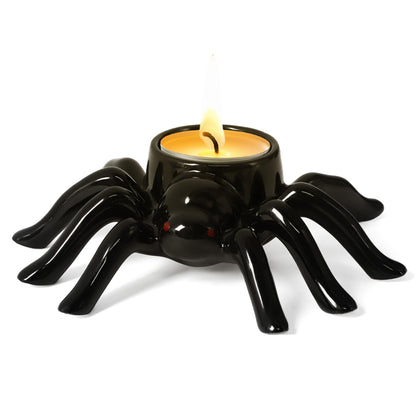Halloween Candle Holder Black Spider Ceramic Candle Holder Halloween Decorations for Home Office Table Centerpiece, Scary Spider Tealight Candlestick for Party Decoration