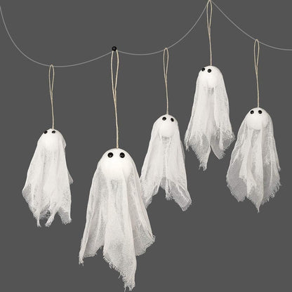 Decor365 Small Hanging Ghosts with White Creep Cloth and Black Eyes Summerween Party Decorations Classroom Living Room Outdoor Halloween Decorations Spooky Scary Ghost To Hang from Trees (Pack Of 12)