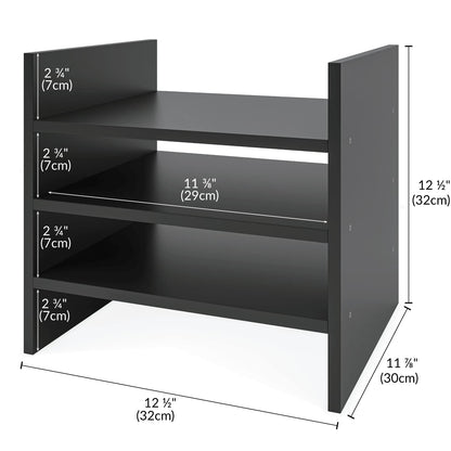 Ballucci 4-Tier Paper Sorter and File Organizer for Desk, Wood Mail Sorter, Fits into IKEA Kallax and ClosetMaid Cube Storage Shelves, Paper Tray, Mail Holder Stand for Classroom, Office, Black
