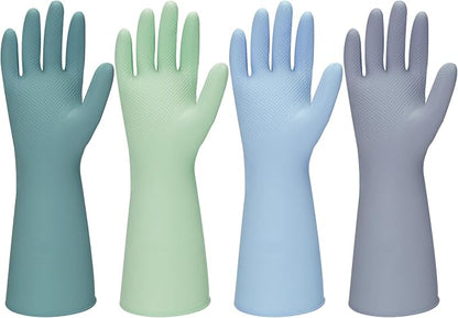 Rubber Kitchen Dishwashing Gloves - 4 Pairs Colorful Reusable Household Cleaning Gloves For Washing Dishes And Cleaning Tasks，Flexible And Durable Waterproof (Small, Dark Green+Blue+Green+Gray)