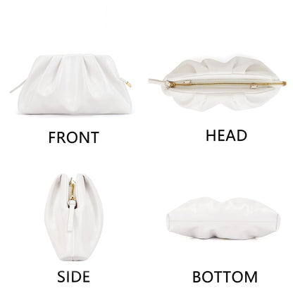 Milisente Clutch Purses for Women Shiny PU Leather Pleated Evening Clutch Bag With Shoulder Strap for Formal Wedding Prom (White)
