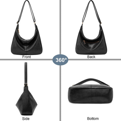 NIUEIMEE ZHOU Hobo Bags for Women Foldable Vegan Leather Shoulder Handbag Slouchy Tote Crossbody Purses