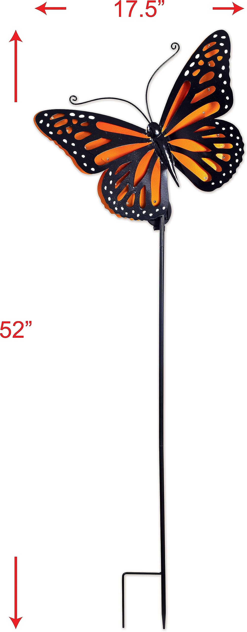 Sunset Vista Designs Decorative Metal Garden Stake with Solar Lights for Outside Waterproof LED Light Yard Decoration, 51", Butterfly - Orange
