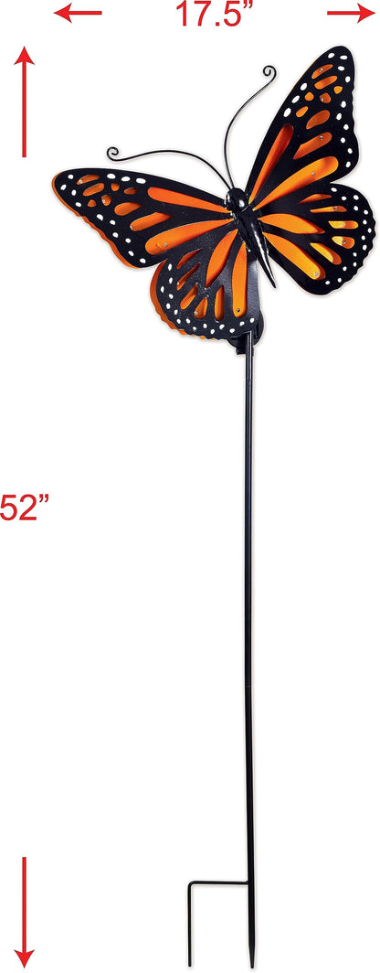 Sunset Vista Designs Decorative Metal Garden Stake with Solar Lights for Outside Waterproof LED Light Yard Decoration, 51", Butterfly - Orange