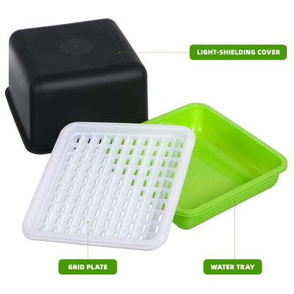 DOITOOL Peanut Sprouts Hydroponic Box 3Pcs Nursery Trays with Lid 6.69X6.69X6.10In Soil-Free Seed Germination Tray for Indoor Gardening and Home Plant Propagation