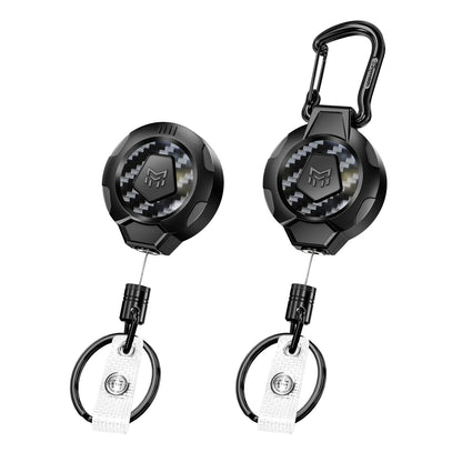 MNGARISTA Upgraded Heavy Duty Retractable Keychain, Belt Clip Ver. & Carabiner Ver., 10 oz Retraction, 31.5" Stainless Steel Cable, 3K Carbon Fiber Tactical ID Badge Reel Key Chain Retractor, 2 Pack